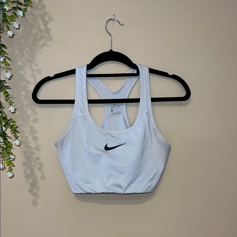 Nike Women's White Sports Bra with Black Logo
